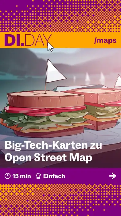 Big-Tech-Karten zu Open Street Map, 15 min, Einfach