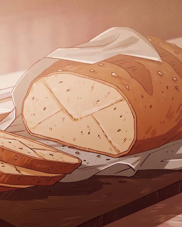 Frisches Brot wird angeschnitten und die Scheiben haben &Auml;hnlichkeit zu Briefen/E-Mails